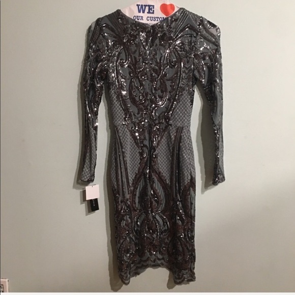Betsy Adam | Gun Metal Sequined Sheath Dress Sz 2 - Picture 8 of 8